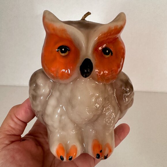 Wax Candle Owl Design Decoration Gray Orange Gift 4" tall - Picture 1 of 6